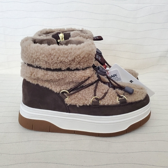 Pajar Shoes - Pajar Womens Jannie Waxy Nubuck Shearling Brown Ankle Boots Shoes Size 7 NEW